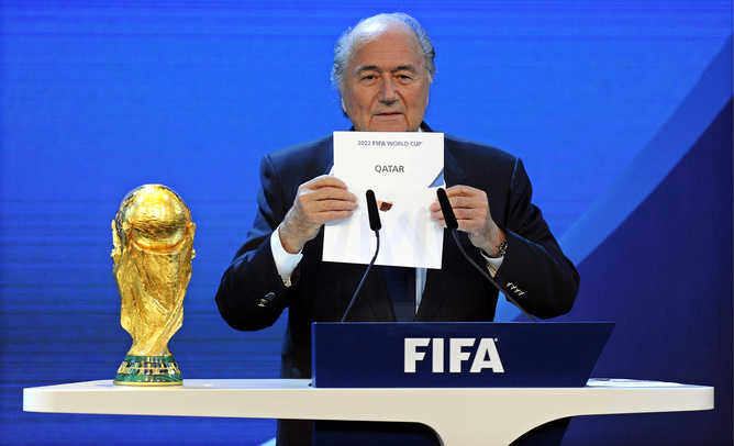 epa04236433 (FILE) File picture dated 02 December 2010 of FIFA President Joseph Blatter announcing that Qatar will be hosting the 2022 Soccer World Cup during the FIFA 2018 and 2022 World Cup Bid Announcement in Zurich, Switzerland. The British daily Sunday Times 01 June 2014 claims it has secret documents that prove that the former Qatari football leader Mohamed bin Hammam paid 5 million dollars (3.7 million euros) to officials to secure support for Qatar's World Cup bid. The report said the Qatari official began lining up votes and making direct payments to functionaries a year before the World Cup vote by the FIFA executive body. The emirate has denied all allegations and maintains that Bin Hammam played no part in the bidding campaign. The Sunday Times says it also has proof that Bin Hammam paid 305,000 euros to former executive member Reynald Temarii from Tahiti for attorney's fees. A FIFA commission headed by former U.S. attorney Michael Garcia is currently investigating the accusations in connection with the awarding of the 2022 World Cup. The final report should be presented by the end of the year. EPA/WALTER BIERI