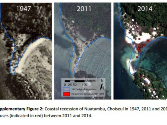 En la imagen se ve como el mar ha consumido parte de la isla Nuatambu