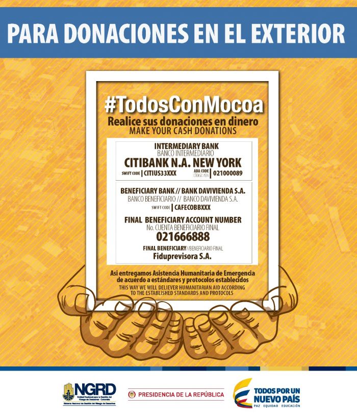 todos con mocoa, donaciones para daminificados