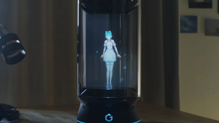 Holograma en un frasco como asistente digital