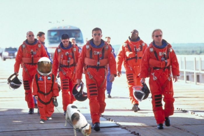 niño pasea perro en traje astronauta y le hacen photoshop