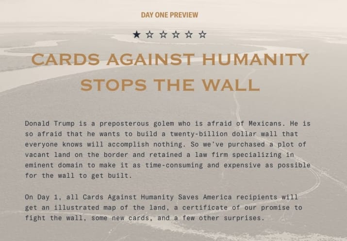 Cards Against Humanity compró tierra en la frontera de México para impedir el muro de Trump 1